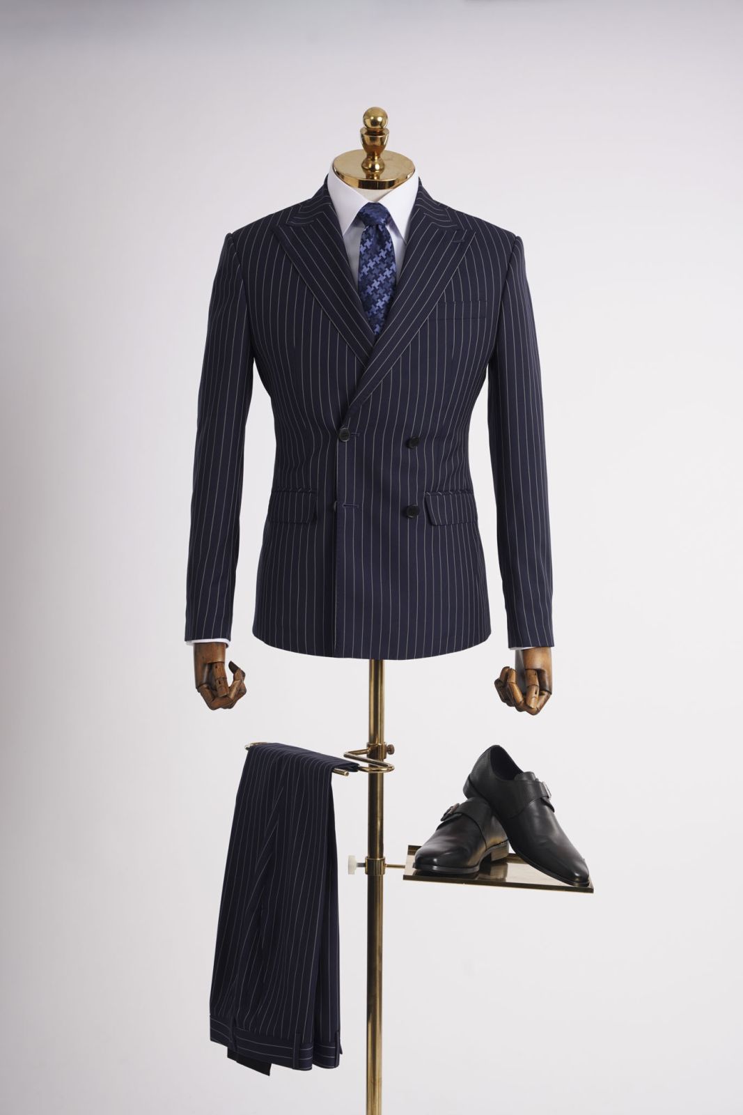 Striped Double Breasted Dark Navy Suit 